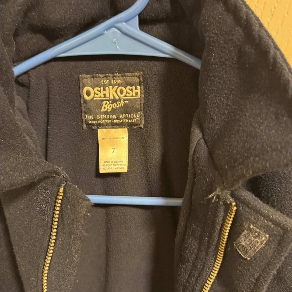OshKosh B'gosh Navy Blue Fleece‎ Lined Boys Pea Coat Size 7 Full Zip Pockets